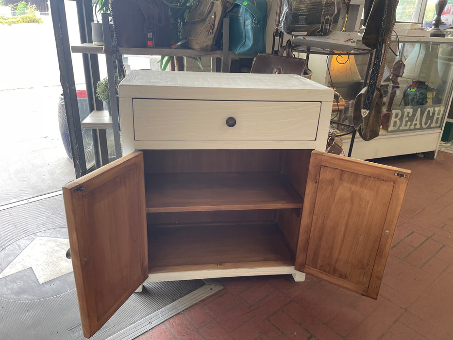 New white reclaimed pine solid wood distressed accent cabinet with drawer 32950