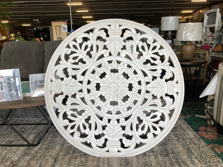 Large distressed white floral medallion wall hanging decor NEW 31345
