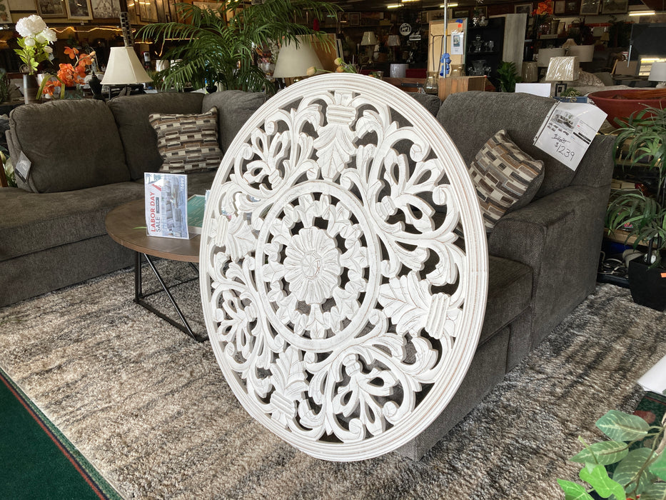 Large distressed white floral medallion wall hanging decor NEW 31345