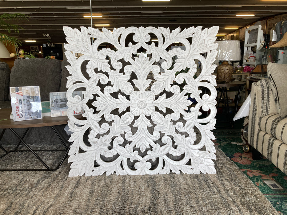 Large distressed white square floral medallion wall hanging decor NEW 31346