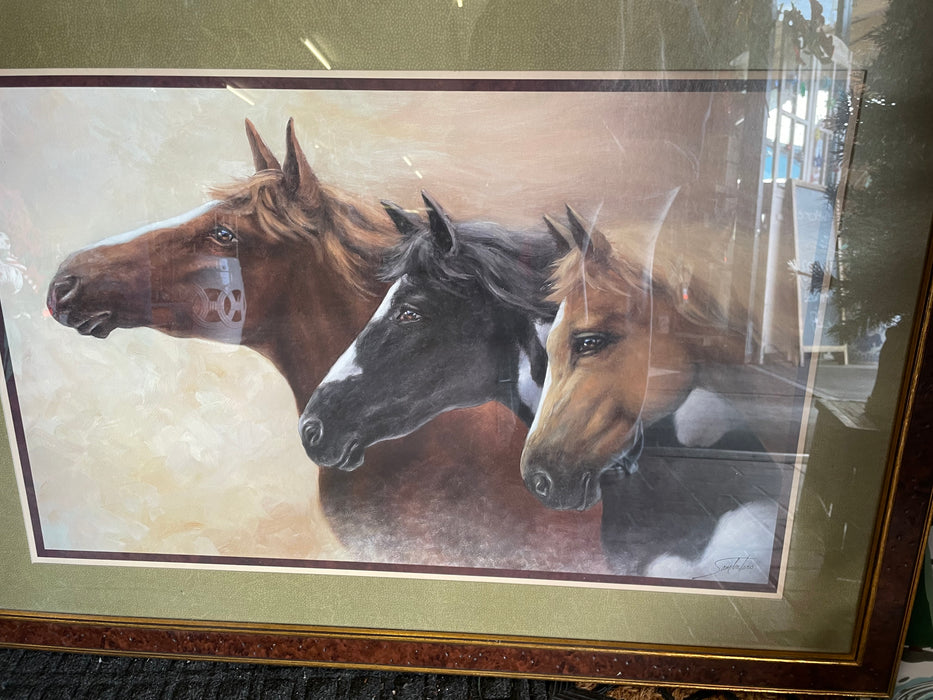 Syracuse 3 horse signed, framed, and matted painting 31678