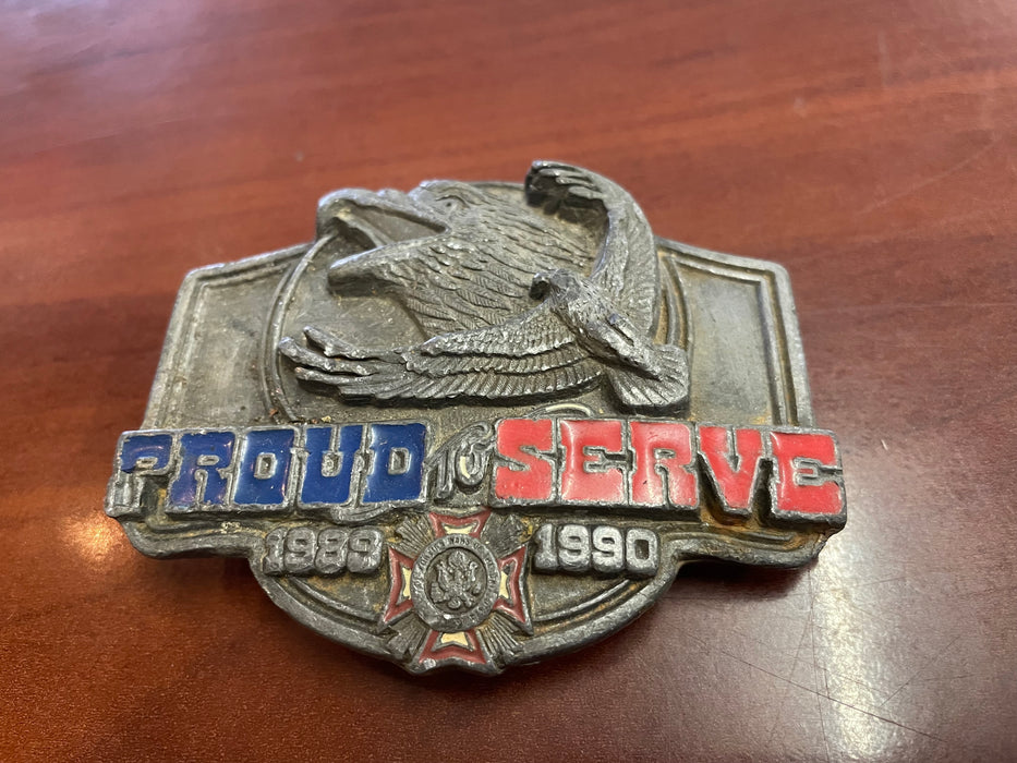 Proud to serve US military belt buckle 1989-1990 31705