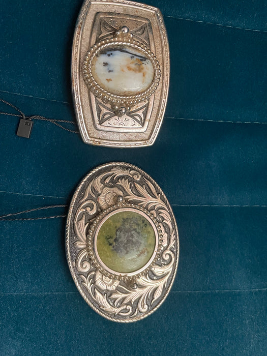 Vintage agate/silver belt buckles 31757