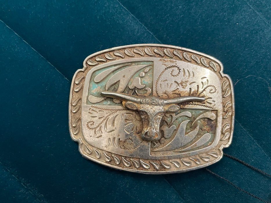 Bullhead longhorn silver belt buckle 31761