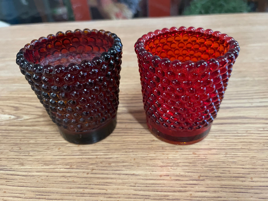 Vintage Homco hobnail red candle cup 2pc set 33304