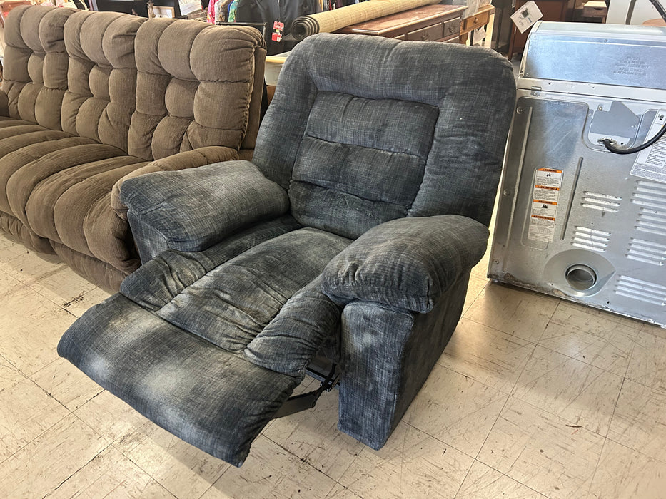 Overstuffed blue/grey recliner 34050