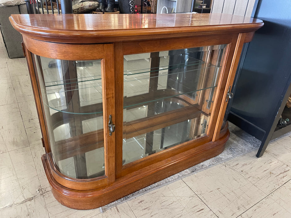 Wood bow ended curio china cabinet 2 glass shelves 2 doors 33338