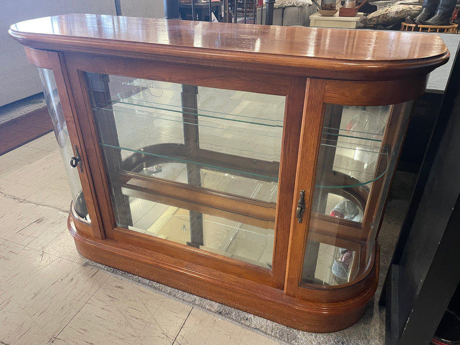 Wood bow ended curio china cabinet 2 glass shelves 2 doors 33338