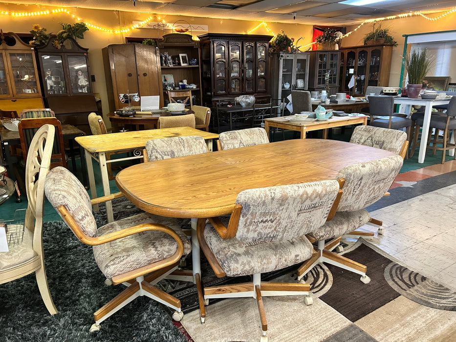 Kitchen or dining table with 6 chairs on casters 7pc set 34058