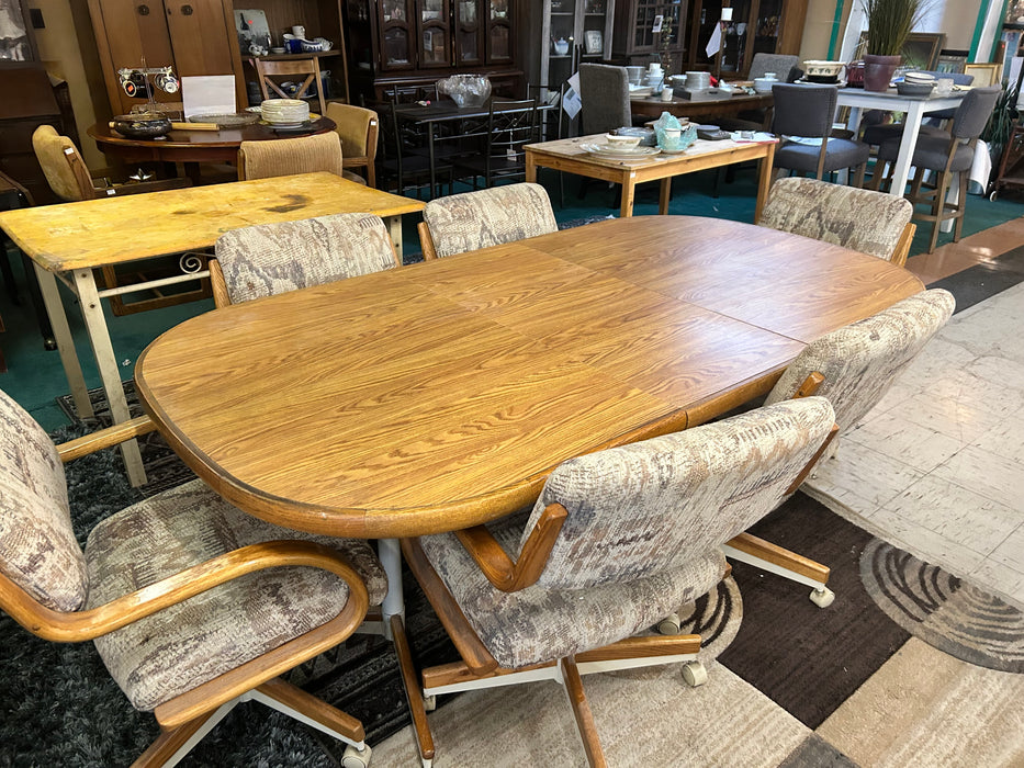 Kitchen or dining table with 6 chairs on casters 7pc set 34058