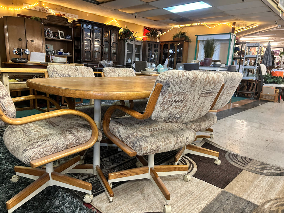 Kitchen or dining table with 6 chairs on casters 7pc set 34058