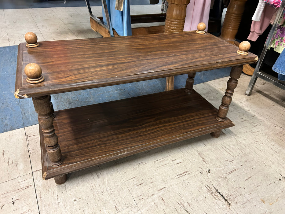 Wood 2 tier side end table shelf or small TV stand 34052