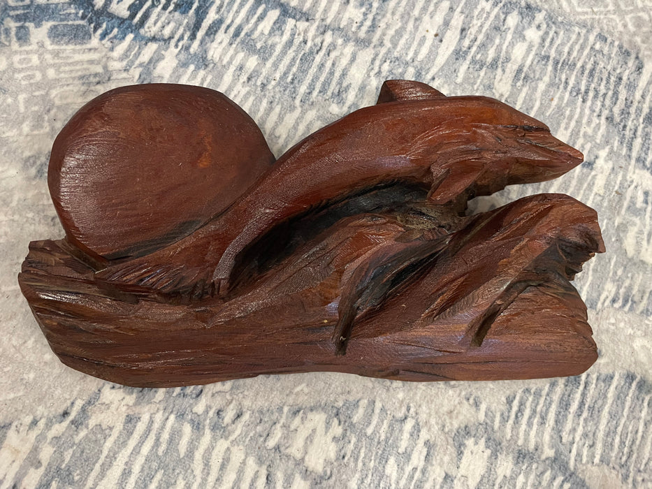Hand carved dolphin in the waves wall hanger decor 31983