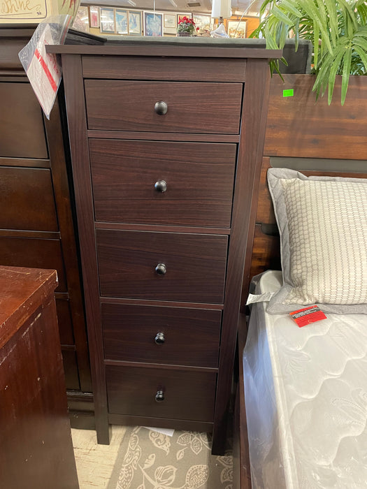 Launces 5 drawer tall narrow chest dresser espresso NEW AS IS 33487