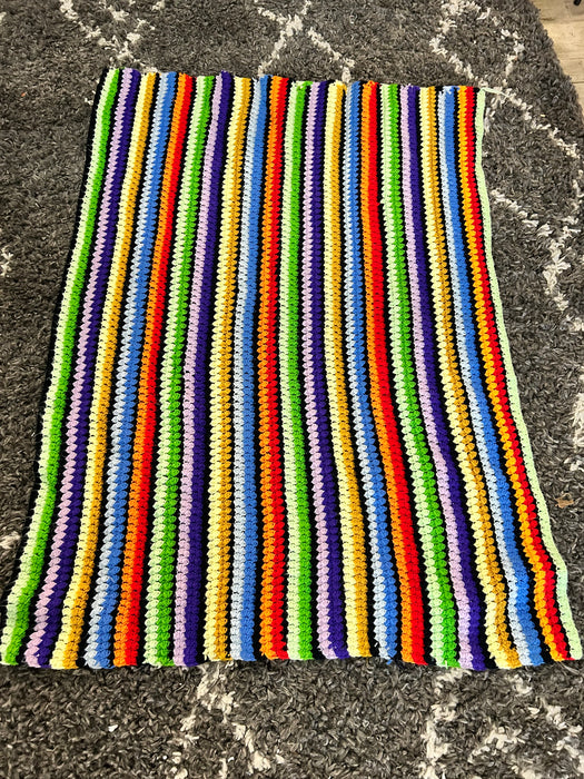 Crocheted black and multi color afghan blanket 33489