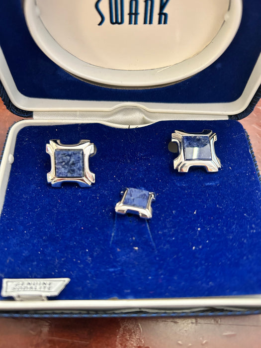 Set of Sodalite cuff links and tie tack in case 33493