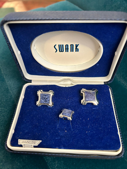 Set of Sodalite cuff links and tie tack in case 33493