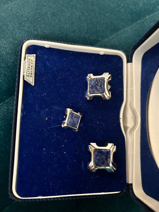 Set of Sodalite cuff links and tie tack in case 33493