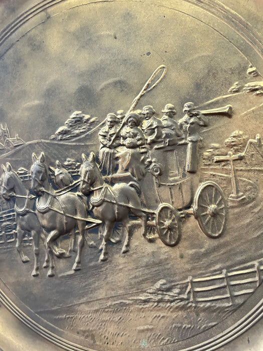 Vintage brass horse and buggy wall plate 33495