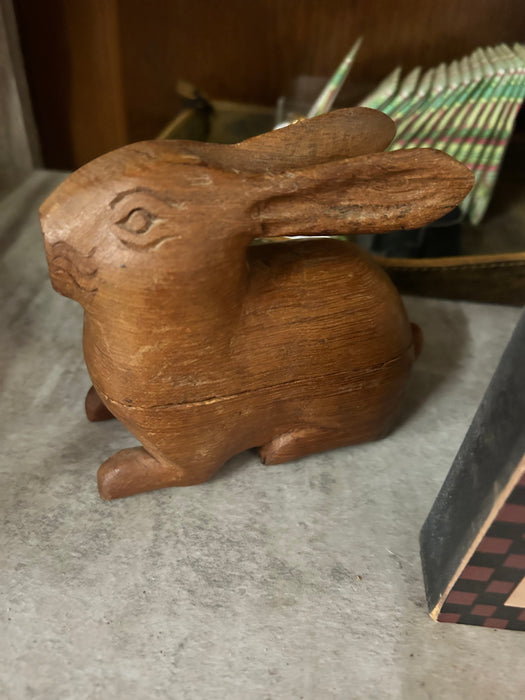 French vintage hand carved wooden rabbit trinket box 33527