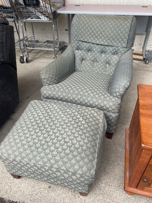 Seafoam green tufted back chair with ottoman 32120