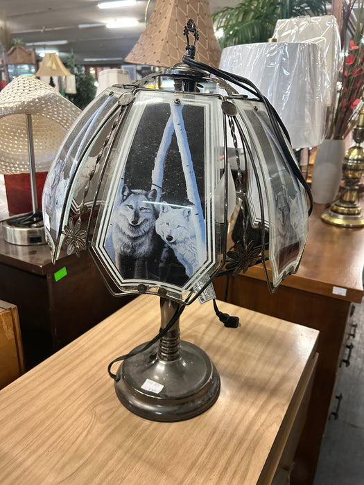 Gray and white wolf glass lamp 34062