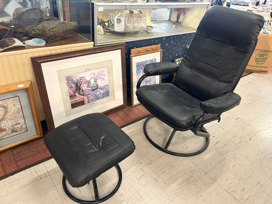 Upholstered faux leather accent chair with ottoman 34063