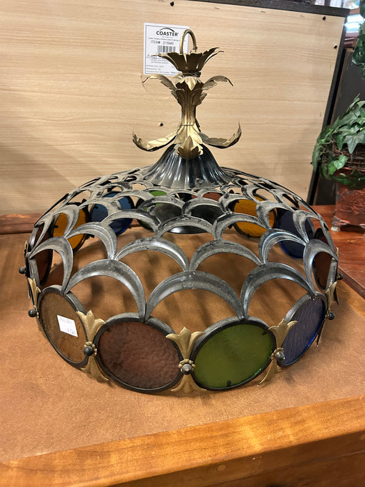 Vintage stained glass Spanish Mediterranean gothic revival chandelier ceiling light 34065