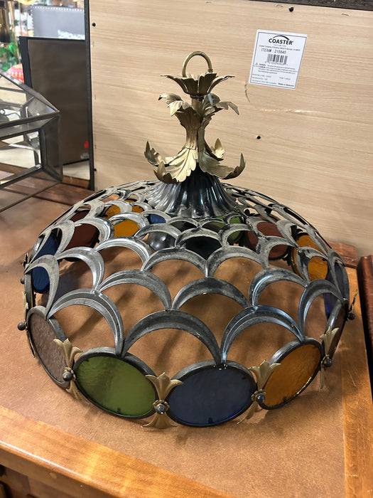 Vintage stained glass Spanish Mediterranean gothic revival chandelier ceiling light 34065