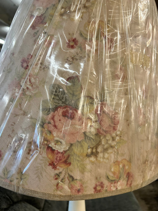 White standing floor lamp with floral shade 34066