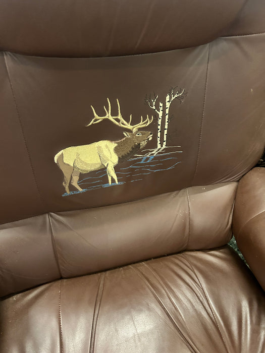 Brown moose image upholstered accent chair with ottoman 34070