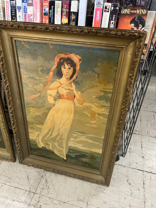 Blue boy and pinkie vintage painted picture 2pc set 34075