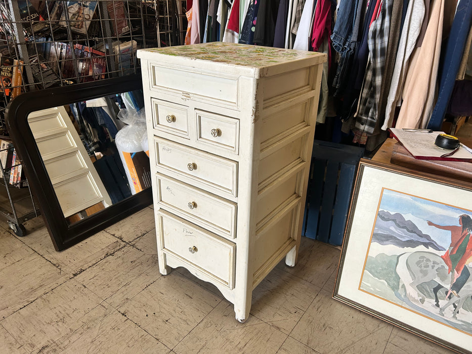 5 drawer cream color chest dresser with lift top jewelry box 34091