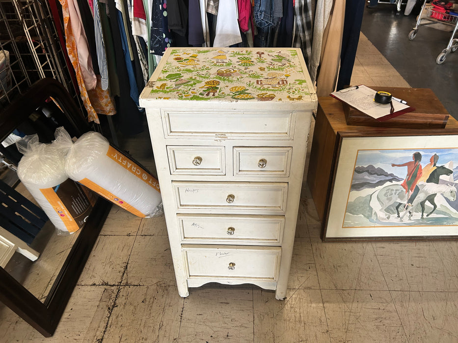 5 drawer cream color chest dresser with lift top jewelry box 34091