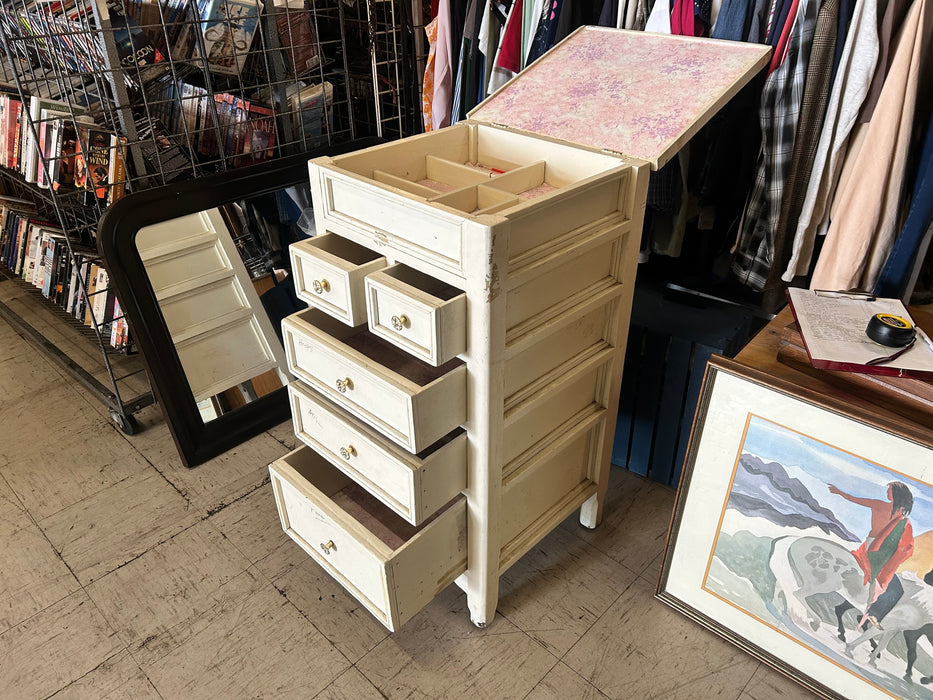 5 drawer cream color chest dresser with lift top jewelry box 34091