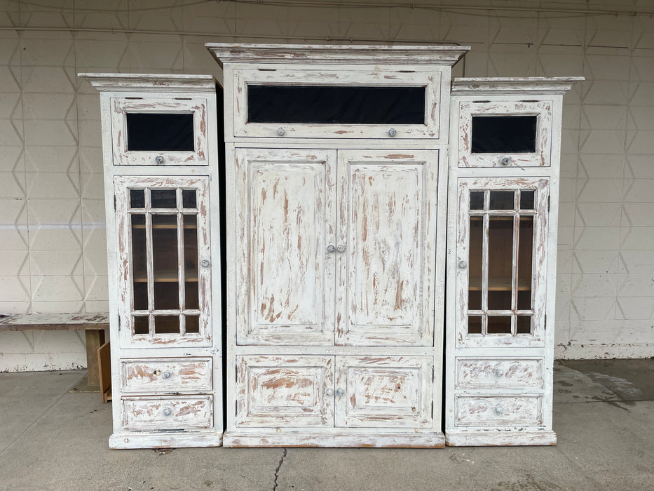 Farmhouse rustic white entertainment center TV stand w/ tower pier cabinets 33364