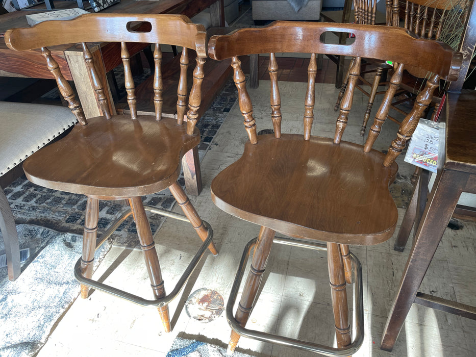 Vintage wood swivel 25" seat height counter barstools/bar stools with MOD brass rail 33371