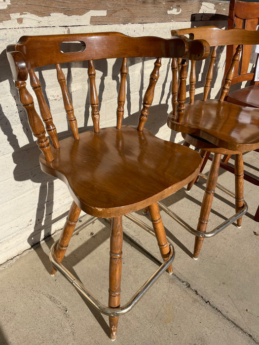 Vintage wood swivel 25" seat height counter barstools/bar stools with MOD brass rail 33371