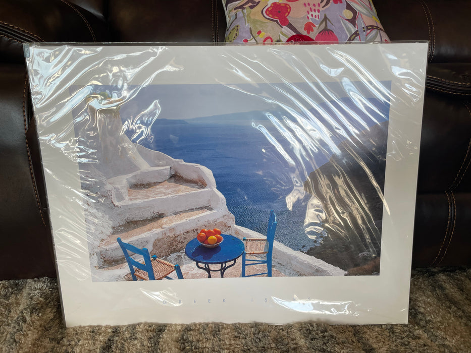 Oranges on blue table print picture 33379