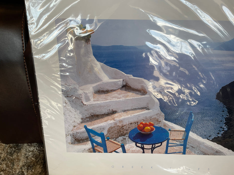 Oranges on blue table print picture 33379