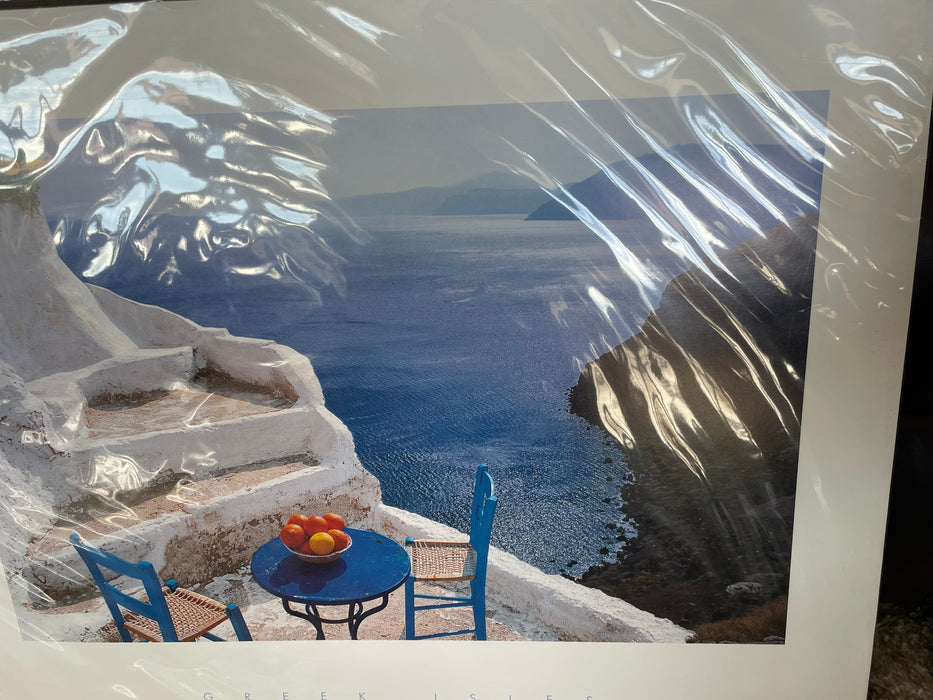 Oranges on blue table print picture 33379