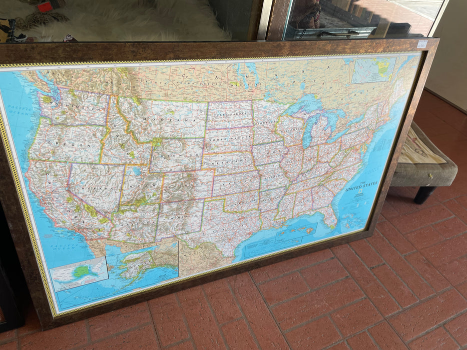 National Geometic Blue USA map framed 33423