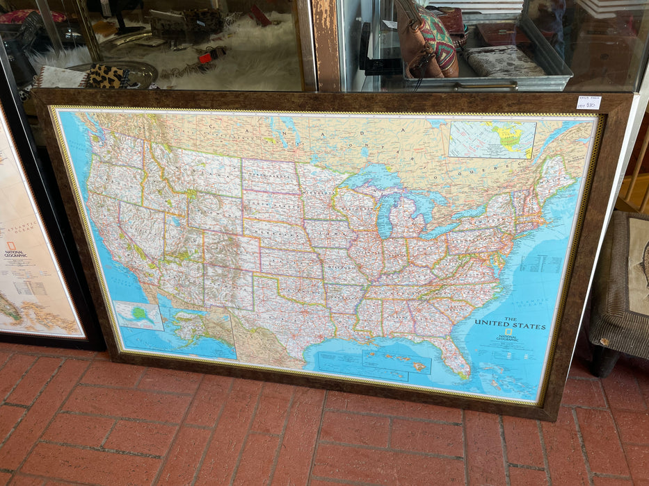 National Geometic Blue USA map framed 33423