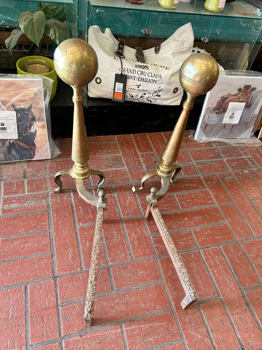 Vintage Puritan antique brass ball claw pair fire andiron set 34121