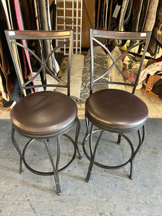 Swivel upholstered barstools bar stools with metal accents 34122