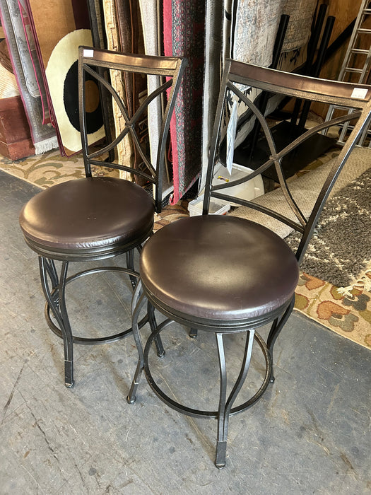 Swivel upholstered barstools bar stools with metal accents 34122