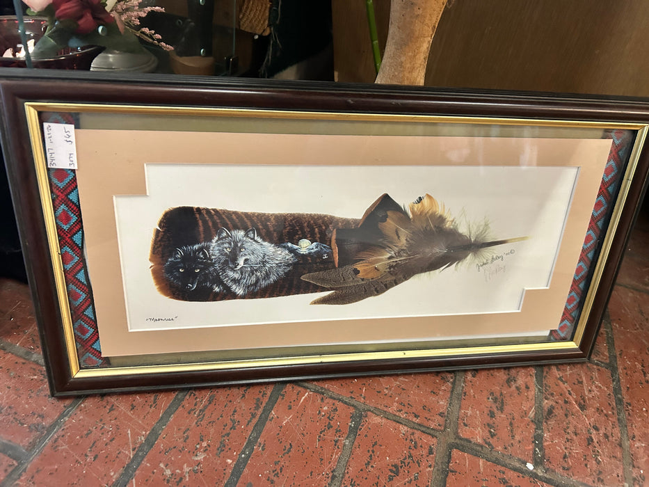 "Moonrise" hand painted feather art picture by Janet Leroy 34147