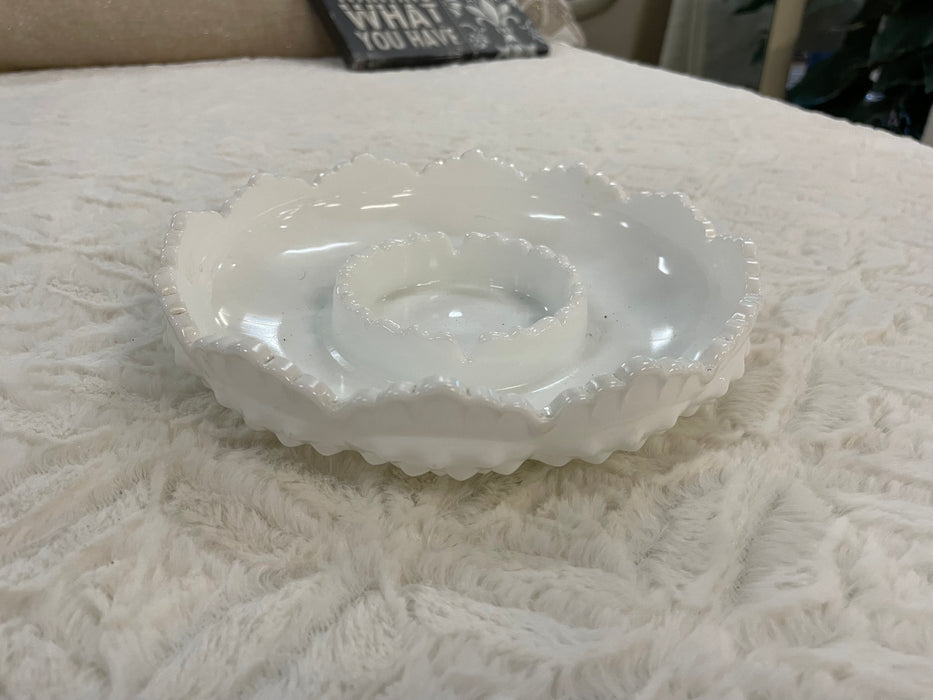 Fenton white hobnail chips and salsa dish vintage made in 1969 30388