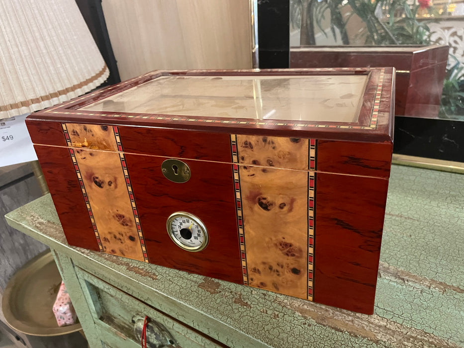 Contemporary wood inlaid cigar humidor box 31973