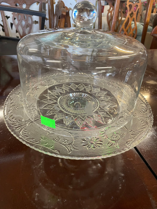 Duncan & Miller clear crystal cake stand with etched glass lid 32737